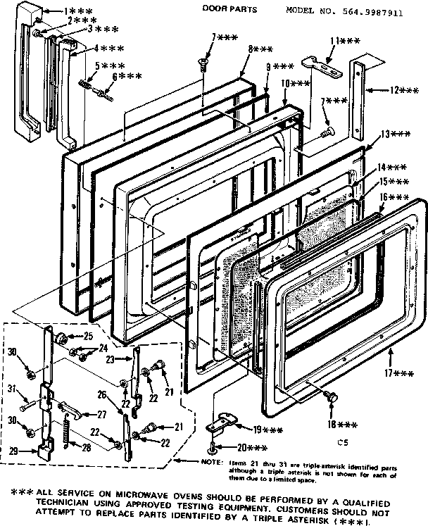 Door Parts Diagram and Parts List for 5649987911  Kenmore Microwave