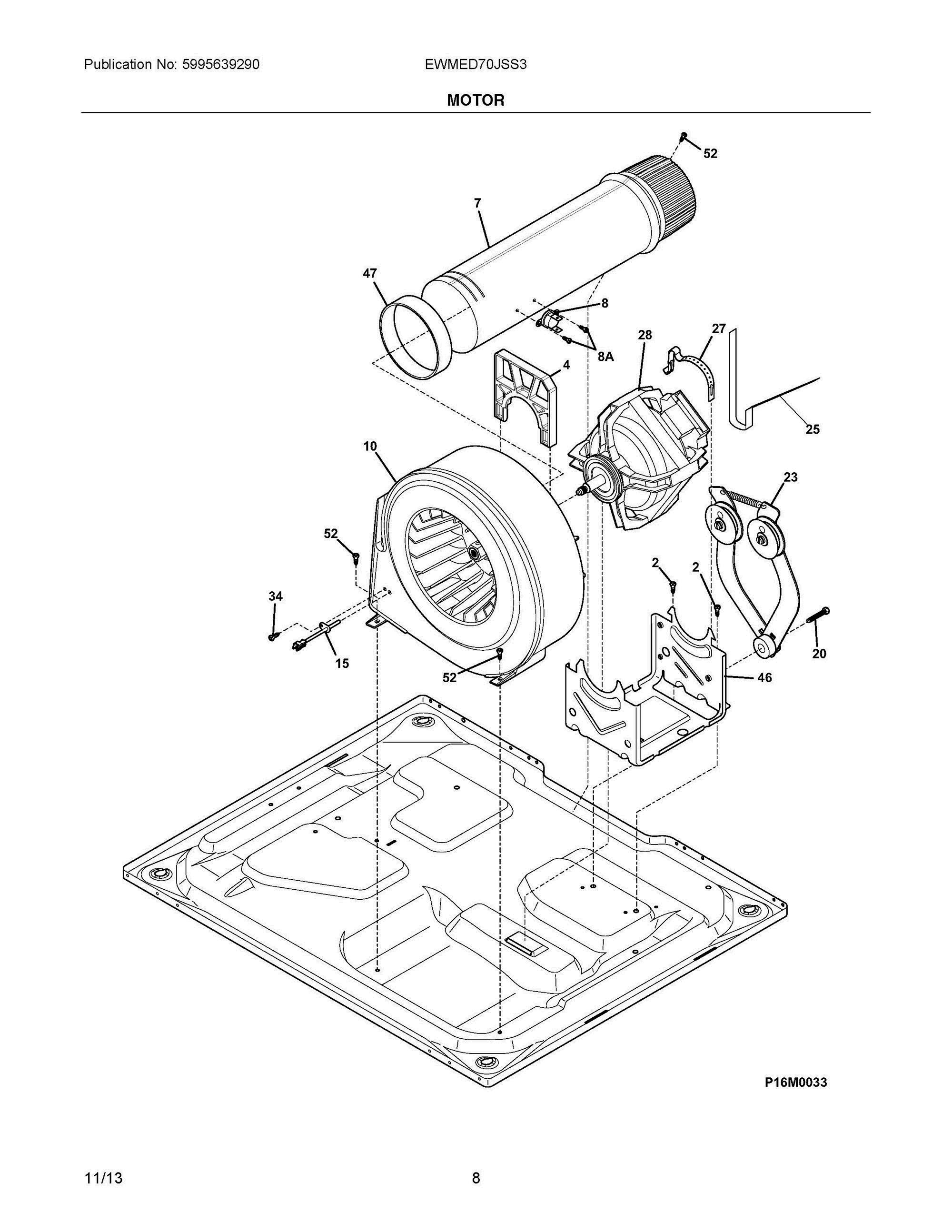 05 - MOTOR Diagram and Parts List for EWMED70JSS3  Frigidaire Dryer