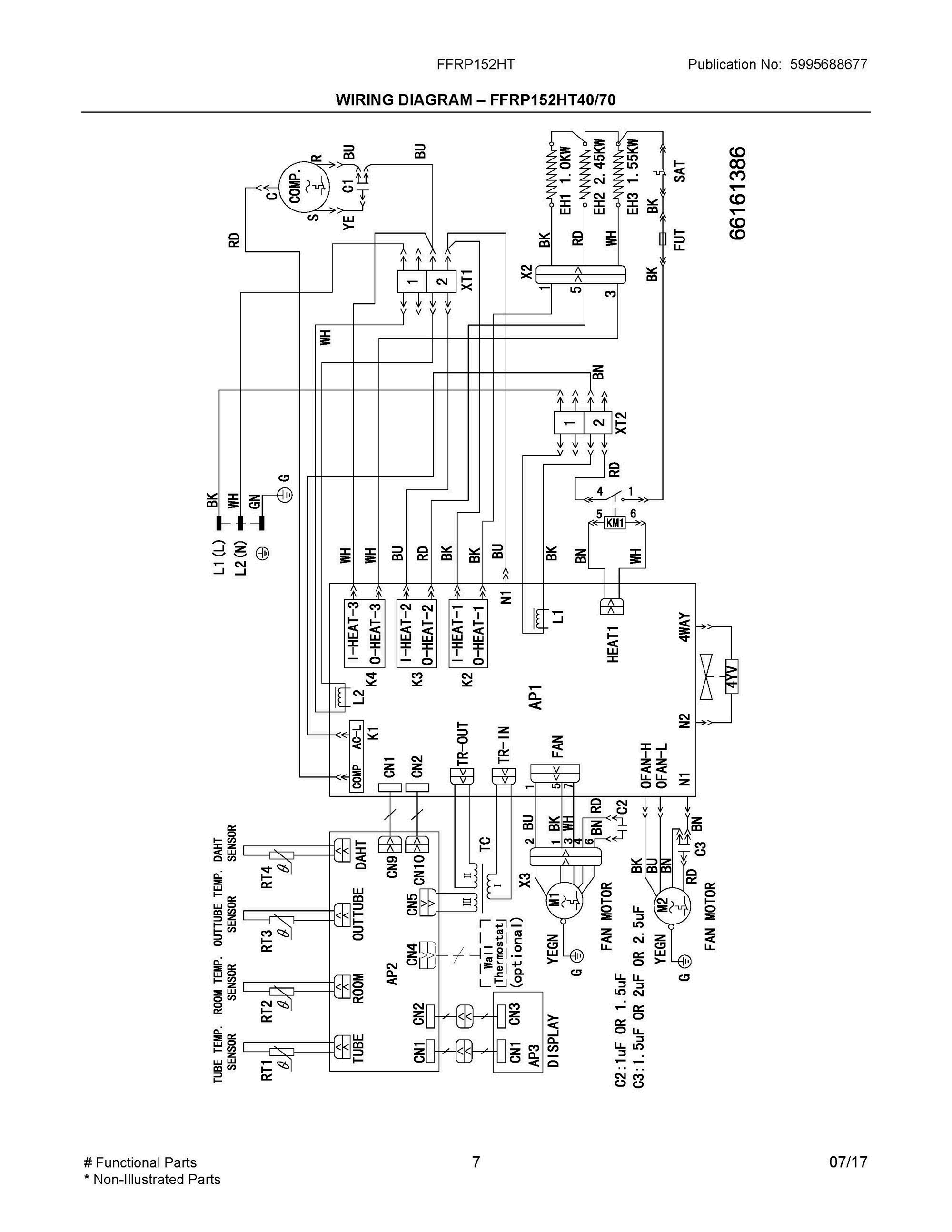 04 - WIRING DIAGRAM, FFRP152HT40/70 Diagram and Parts List for FFRP152HT30  Frigidaire Air Conditioner