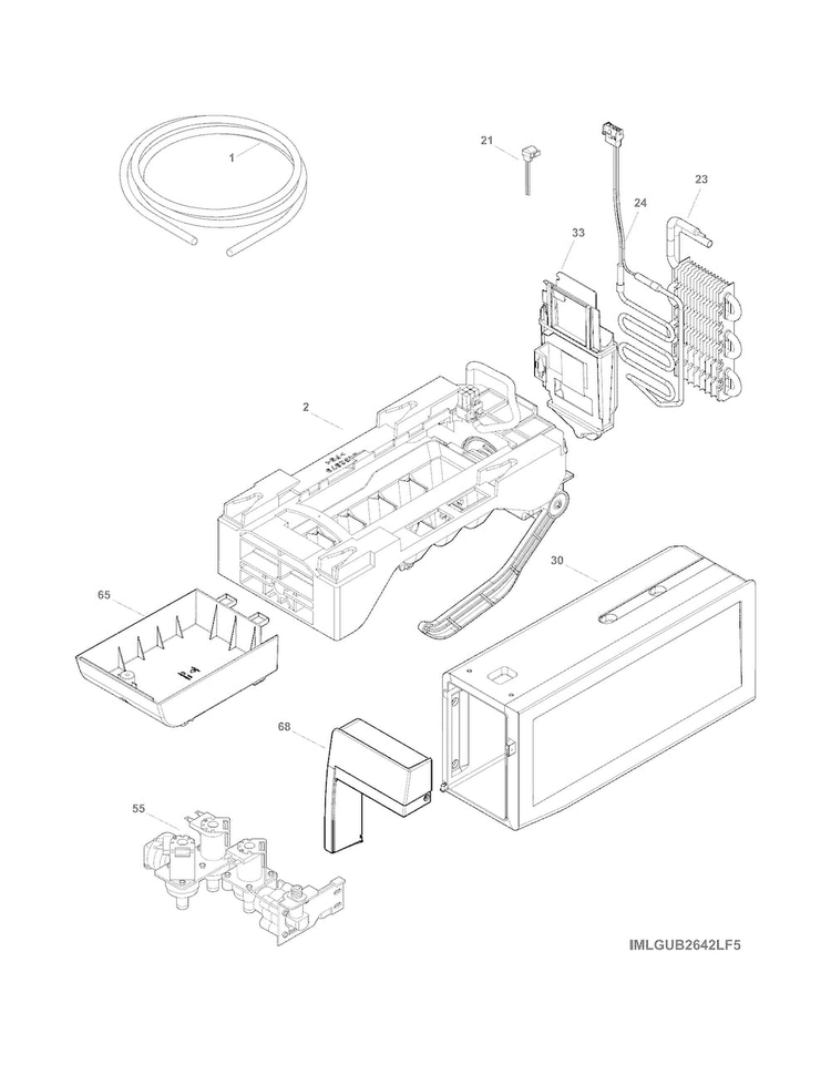 Ice Maker Diagram and Parts List for FGHB2844LEC  Frigidaire Refrigerator