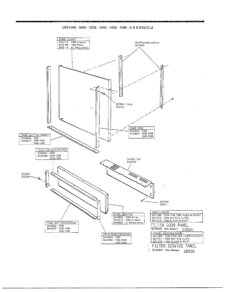Dishwasher Frame And Side Panels Diagram and Parts List for 1006  Frigidaire Dishwasher