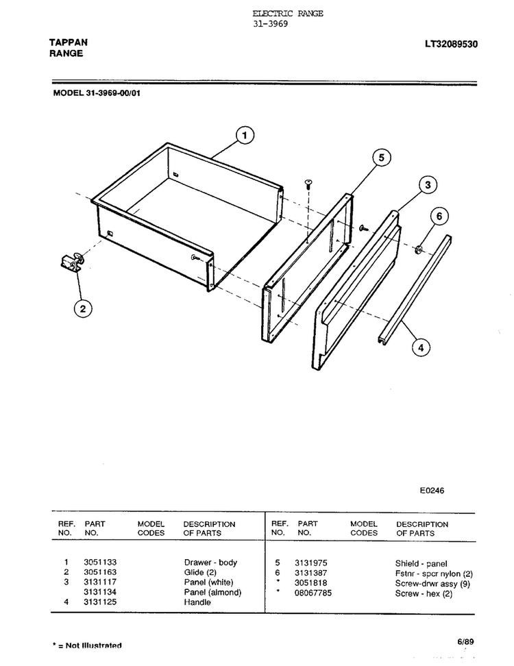Electric Range Page 6 Diagram and Parts List for 31-3969  Tappan Range
