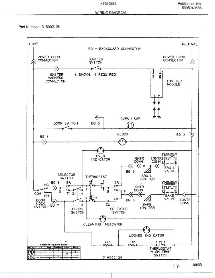 Wiring Diagram Diagram and Parts List for 2883-80A  Frigidaire Range