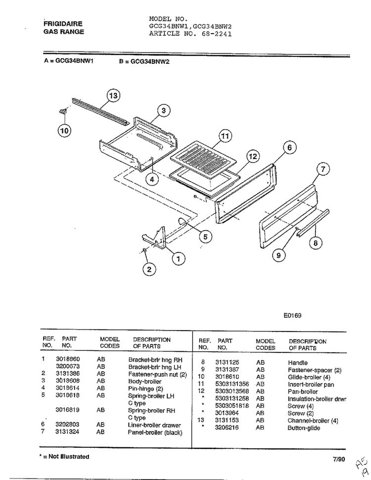 Frigidaire Gas Range Page 3 Diagram and Parts List for 2241  Frigidaire Range