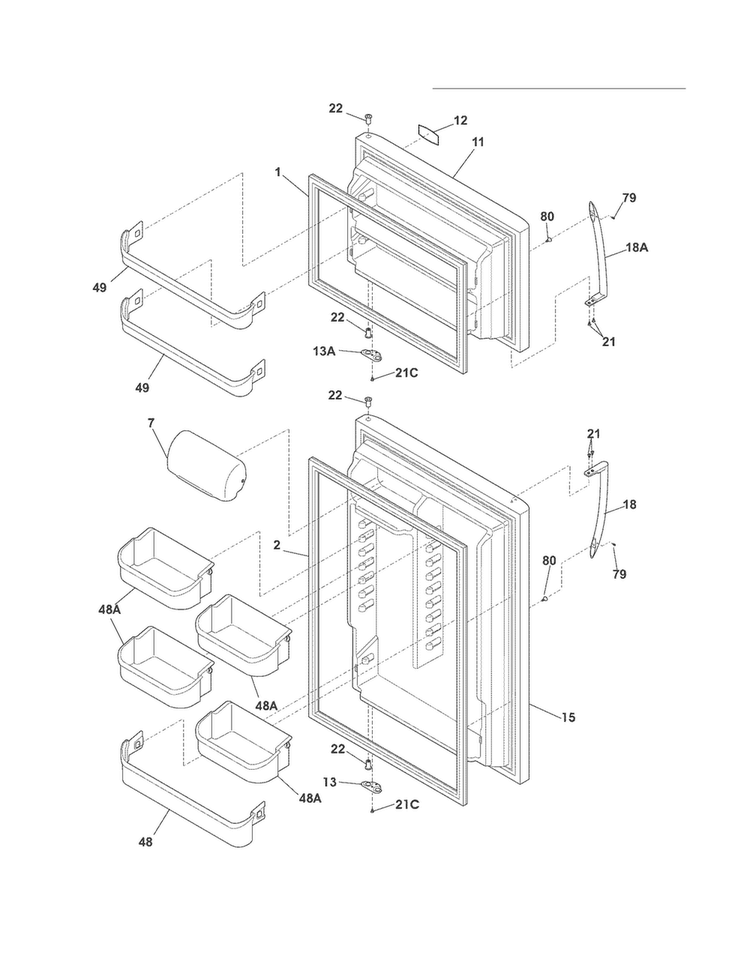 Doors Diagram and Parts List for FGHT2144KR5  Frigidaire Refrigerator