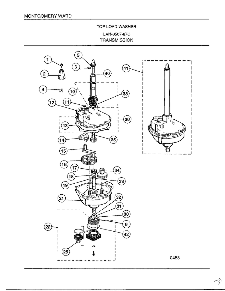 Transmission Diagram and Parts List for 6507-87C  Frigidaire Washer