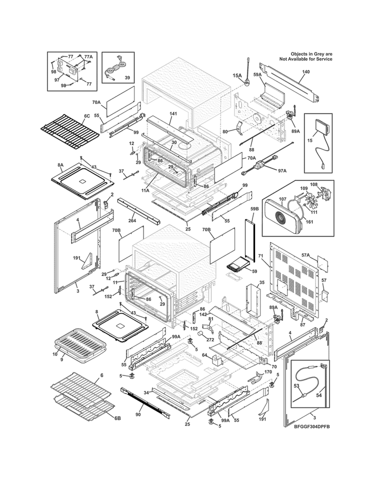 Body Diagram and Parts List for FGGF304DPFB  Frigidaire Range