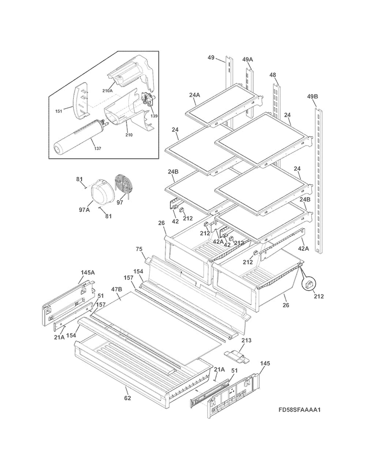 Shelves Diagram and Parts List for FGHB2844LFG  Frigidaire Refrigerator