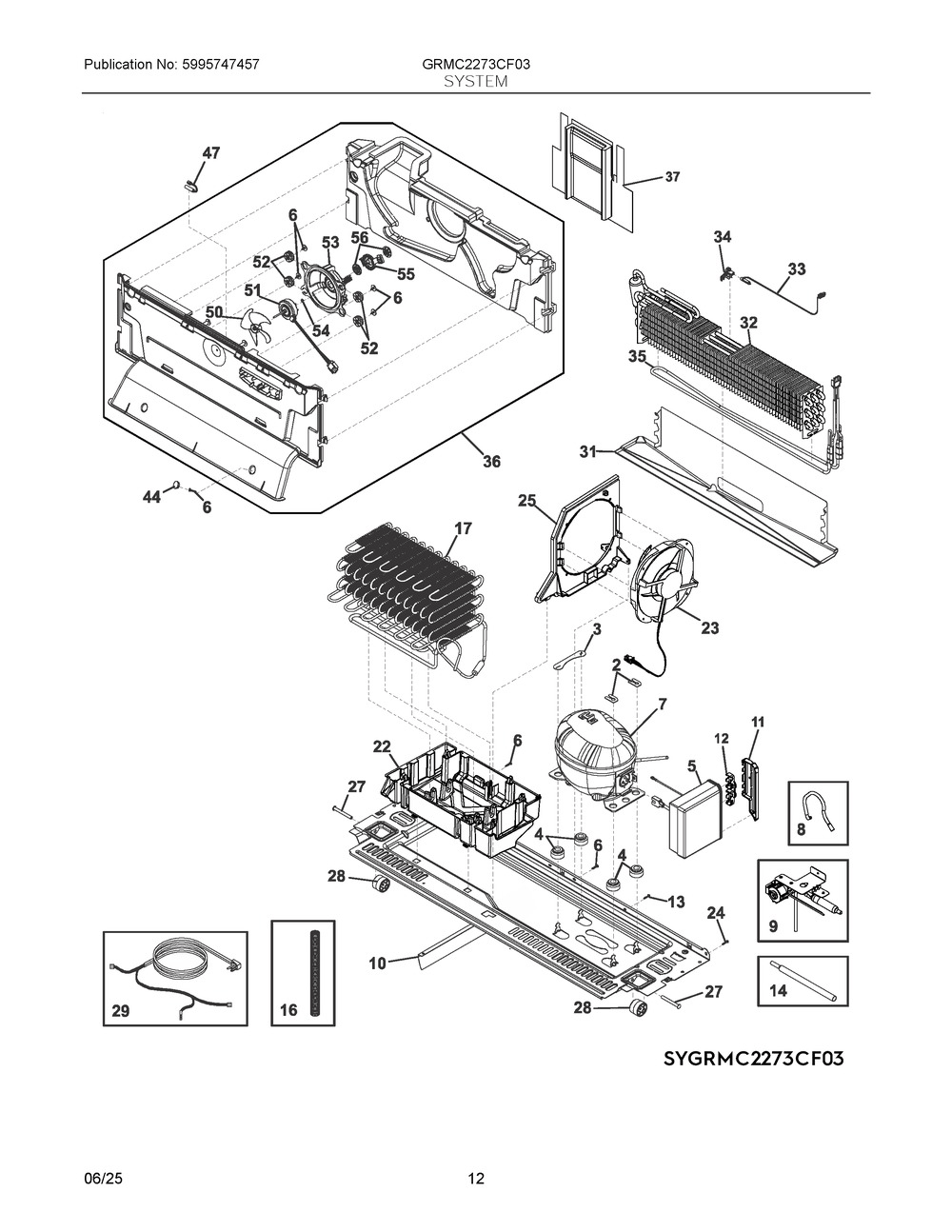 System Diagram and Parts List for GRMC2273CF03  Frigidaire Refrigerator