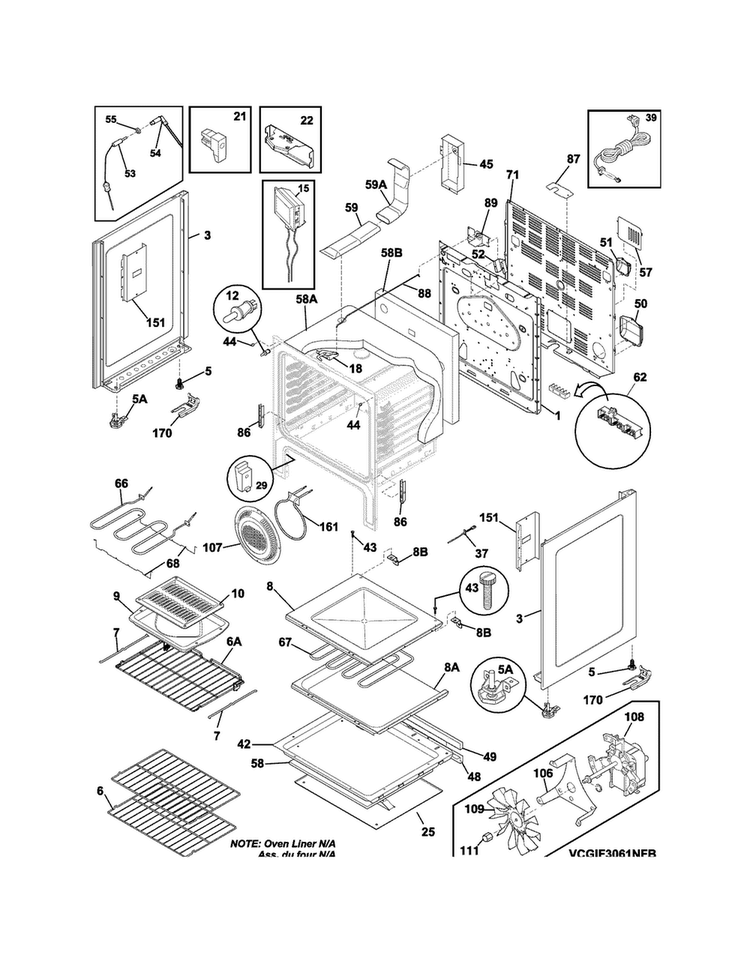 Body Diagram and Parts List for CGIF3061NFB  Frigidaire Range
