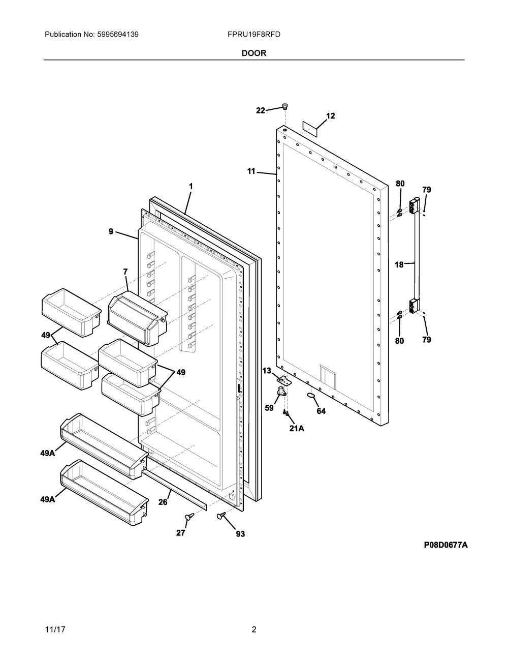 Door Diagram and Parts List for FPRU19F8RFD  Frigidaire Refrigerator