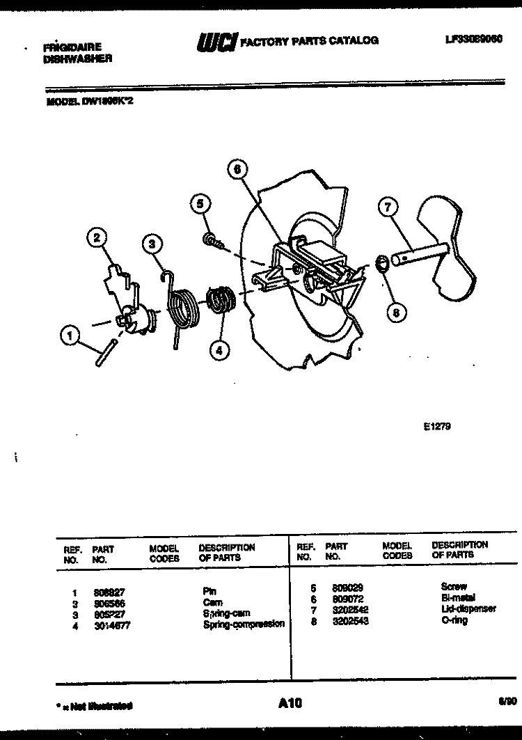 CAM Diagram and Parts List for DW1085KW2  Frigidaire Dishwasher