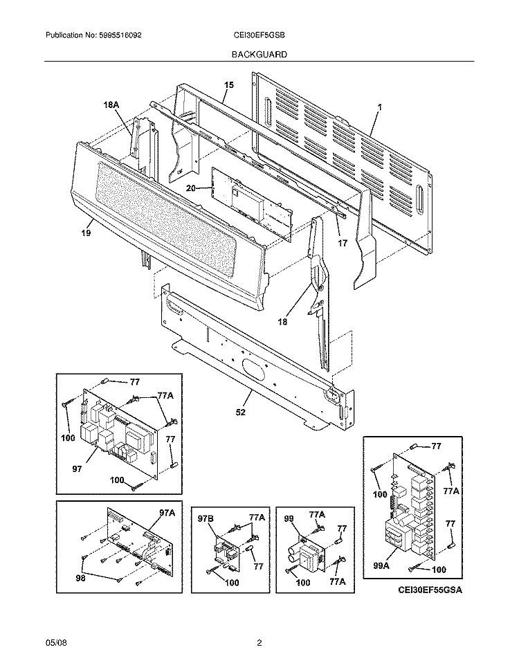 BACKGUARD Diagram and Parts List for CEI30EF5GSB  Electrolux Range