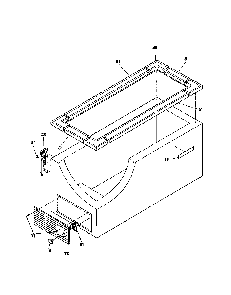 CABINET / CONTROL / SHELVES Diagram and Parts List for MFC05M0BW1  Frigidaire Freezer