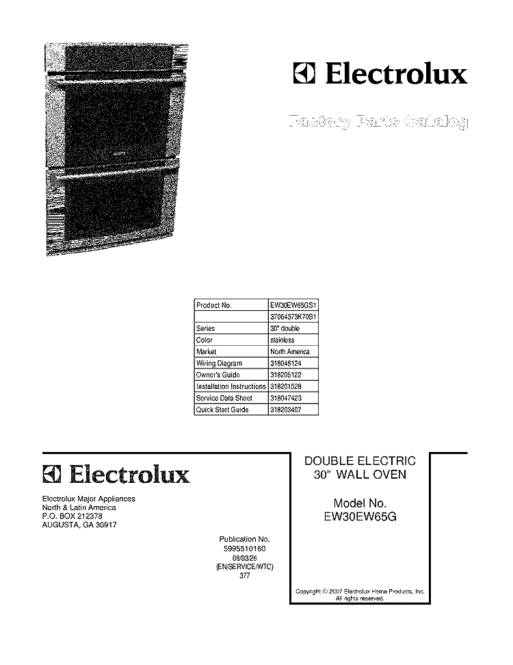 COVER Diagram and Parts List for EW30EW65GS1  Electrolux Range