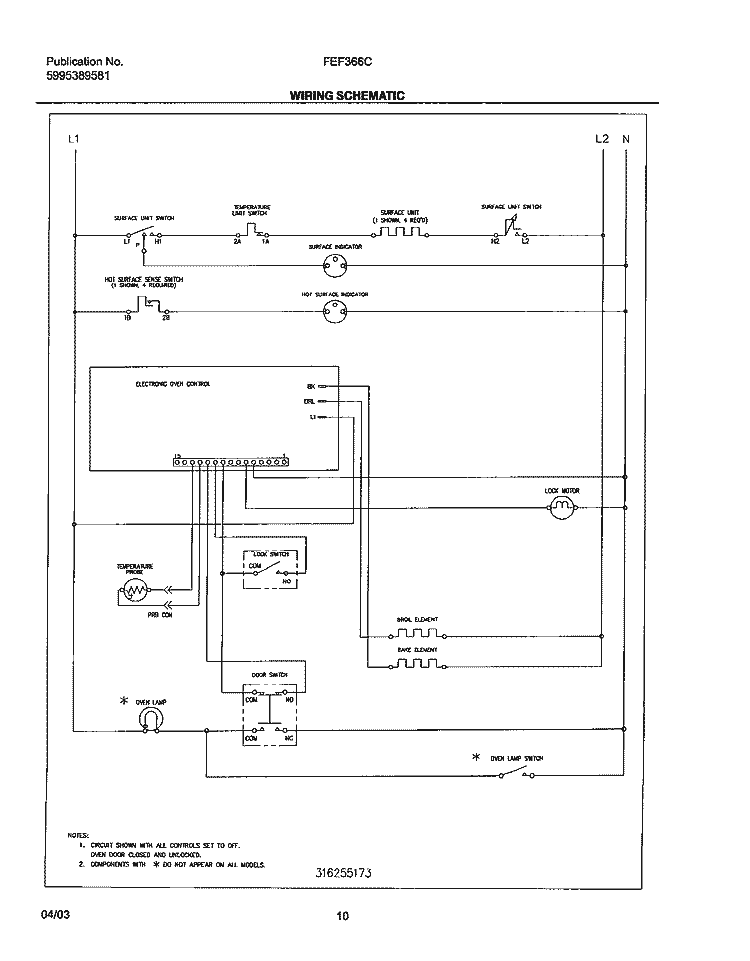 WIRING SCHEMATIC Diagram and Parts List for FEF366CQA  Frigidaire Range