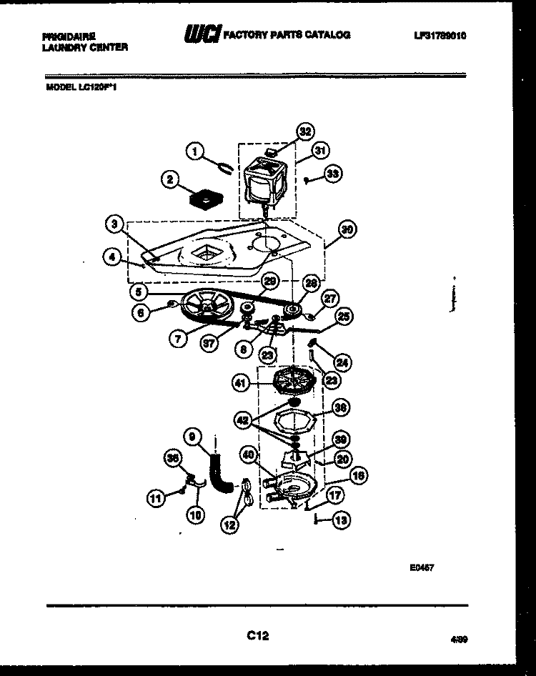 WASHER DRIVE SYSTEM AND PUMP Diagram and Parts List for LC120FW1  Frigidaire Washer