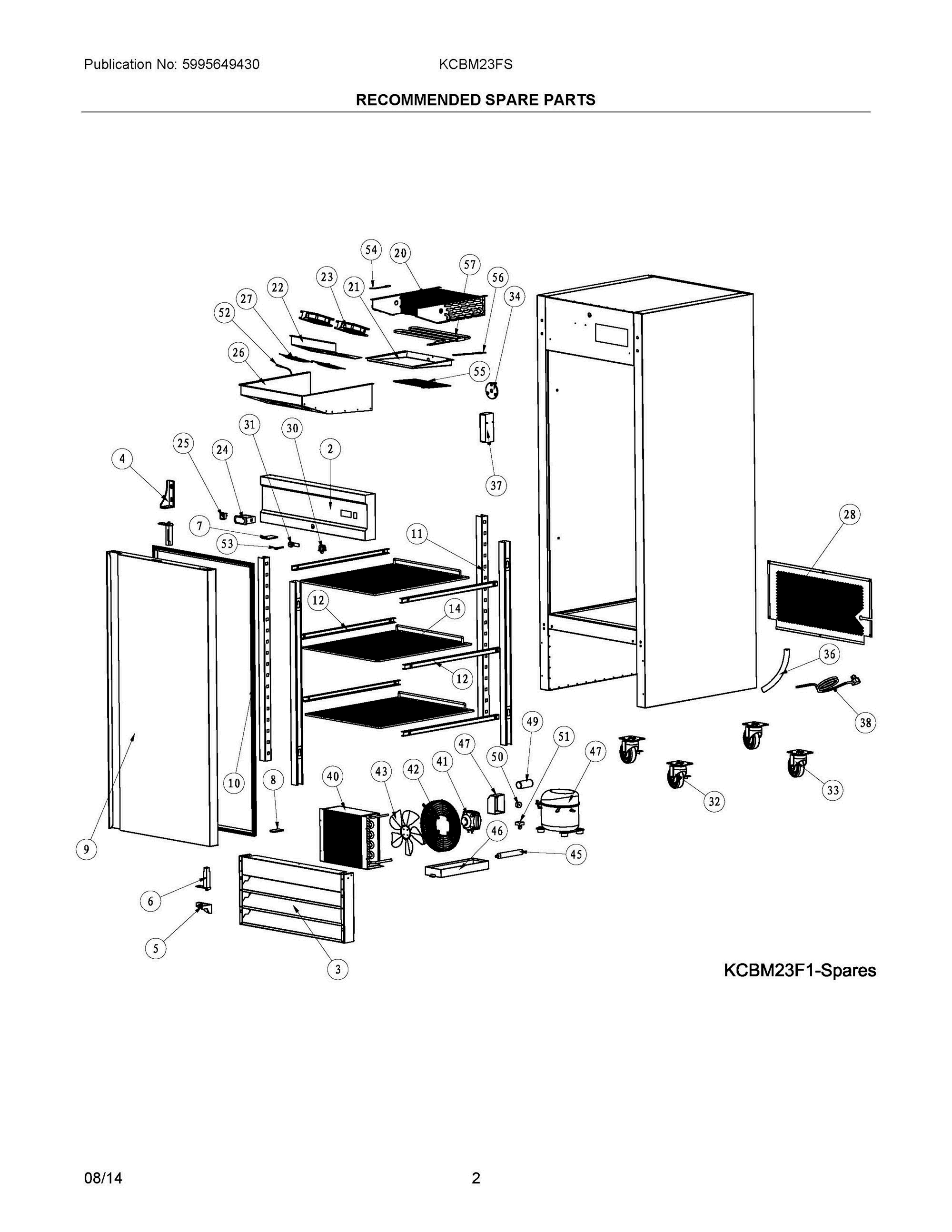 02 - RECOMMENDED SPARE PARTS Diagram and Parts List for KCBM23FS  Frigidaire Freezer