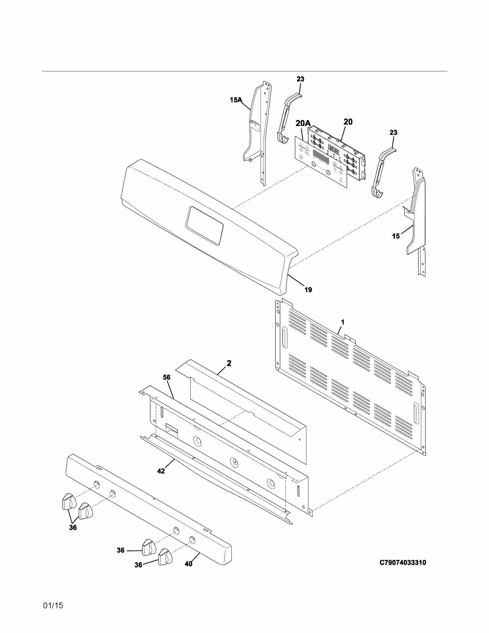 Backguard Diagram and Parts List for 79074039311  Kenmore Range