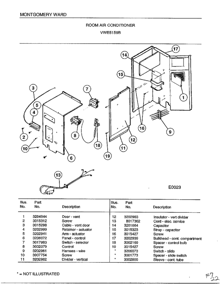 Room Air Conditioner Page 2 Diagram and Parts List for 5159B  Frigidaire Air Conditioner