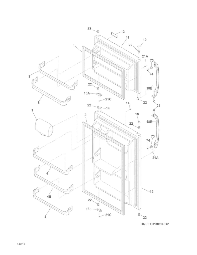 Doors Diagram and Parts List for FFTR18D2PB7  Frigidaire Refrigerator