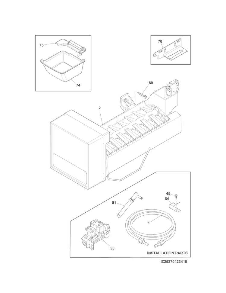 Ice Maker Diagram and Parts List for 25370423412  Kenmore Refrigerator