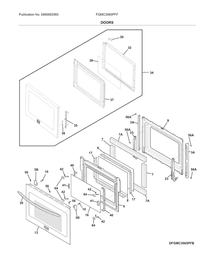 Doors Diagram and Parts List for FGMC3065PFF  Frigidaire Microwave Oven Combo