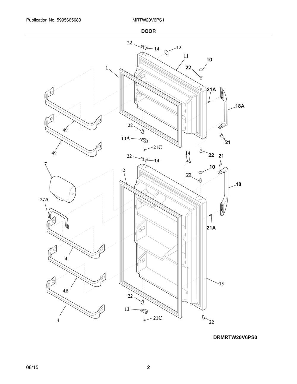 Door Diagram and Parts List for MRTW20V6PS1  Frigidaire Refrigerator