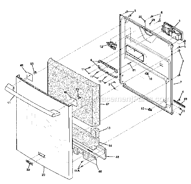 DOOR Diagram and Parts List for EIDW6105GS1  Electrolux Dishwasher