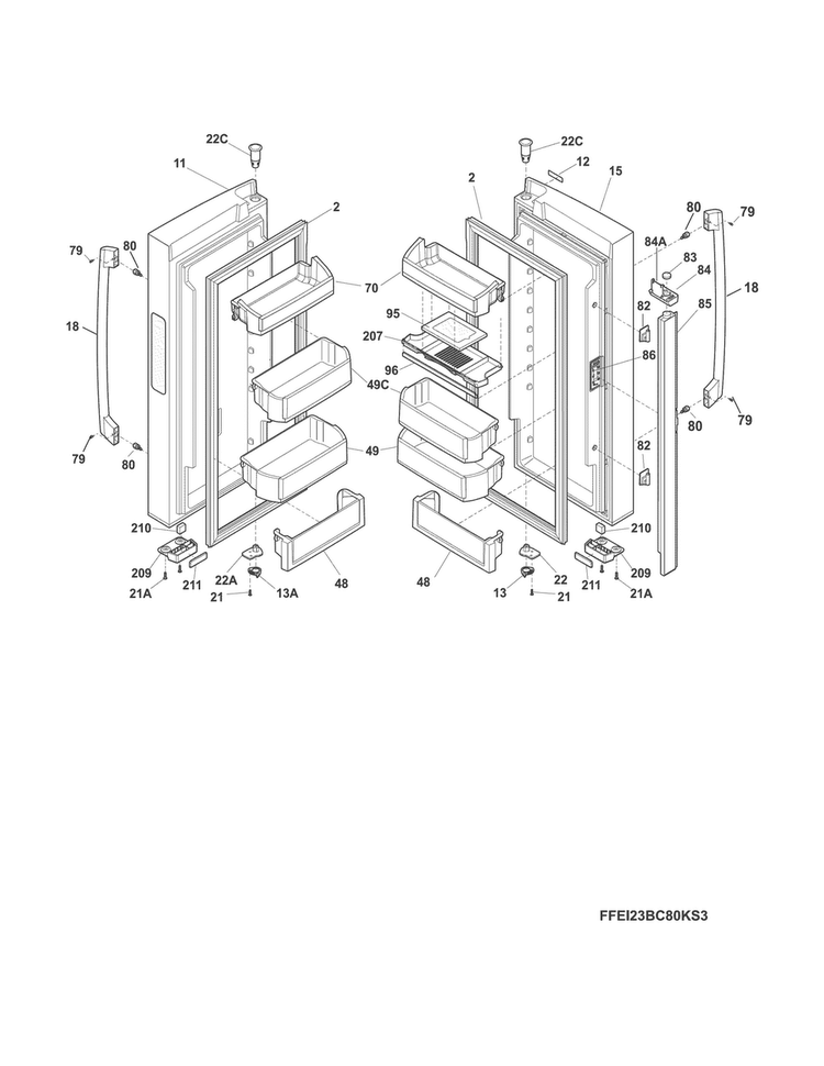 Fresh Food Doors Diagram and Parts List for EI23BC60KS5A  Electrolux Refrigerator