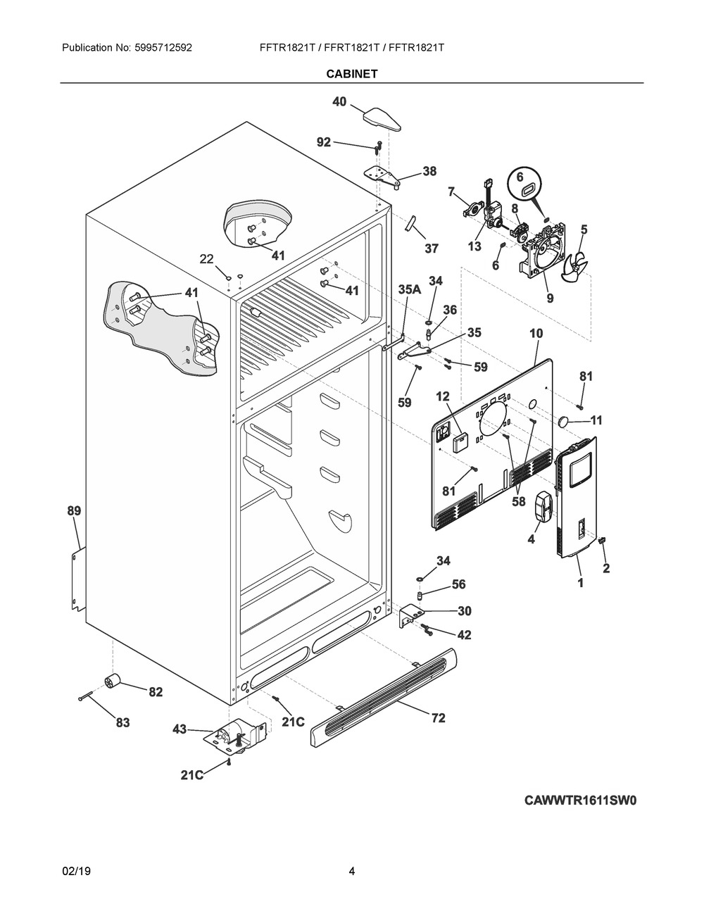 Cabinet Diagram and Parts List for FFTR1821TD4  Frigidaire Refrigerator
