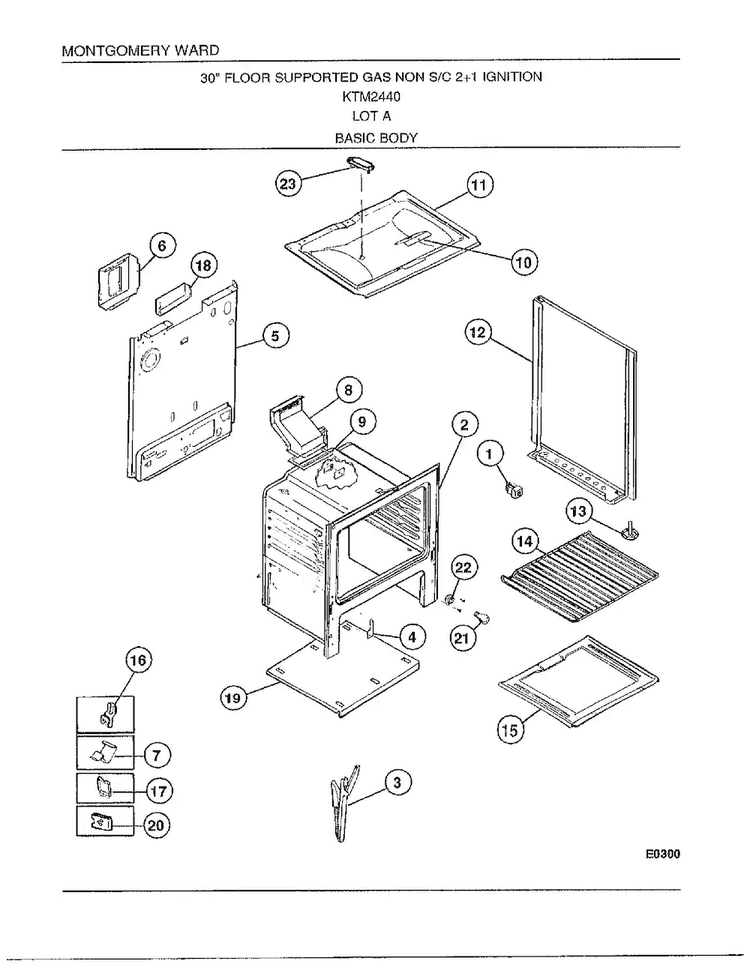 30" Gas Range/basic Body Diagram and Parts List for 2440A  Frigidaire Range