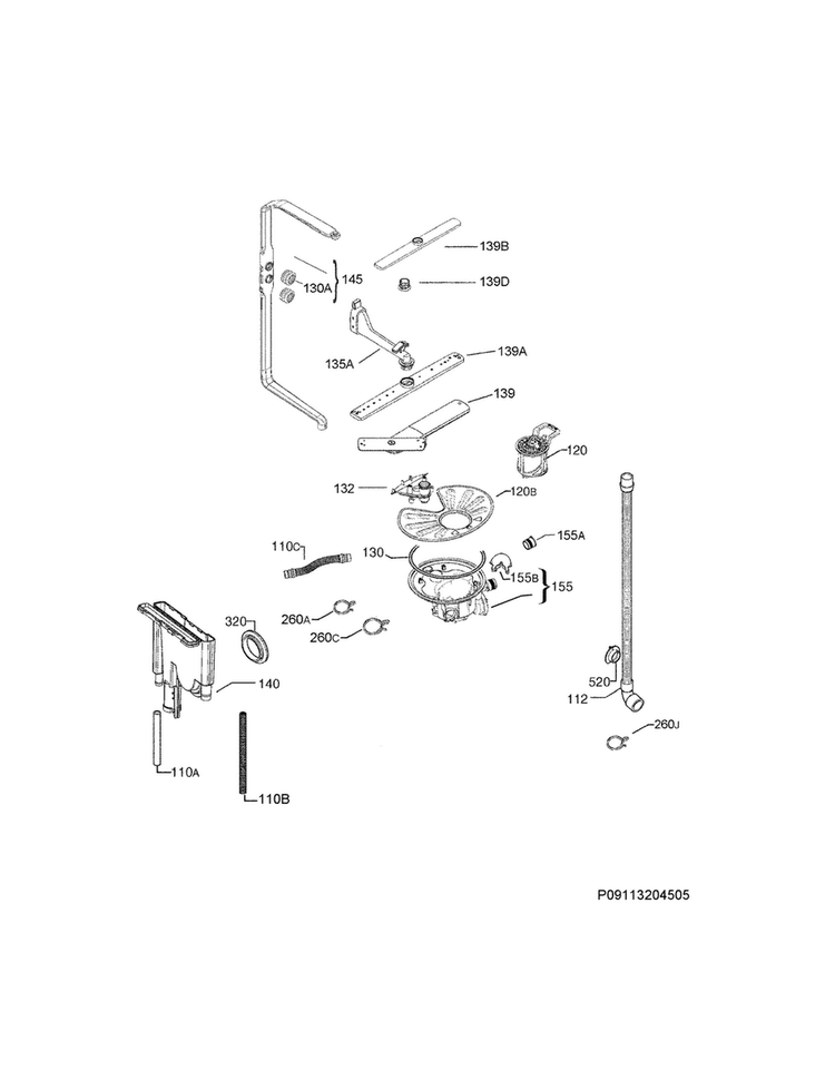 Wash System Diagram and Parts List for FGCD2456QF4B  Frigidaire Dishwasher