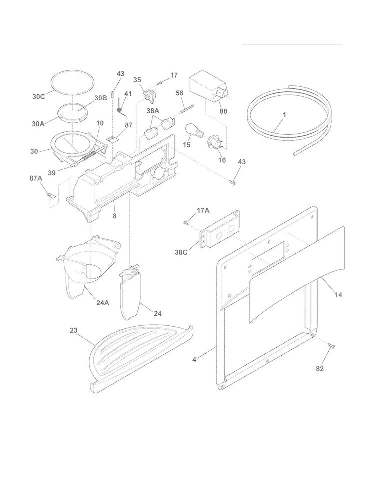 Ice & Water Dispenser Diagram and Parts List for FFHS2612LS5  Frigidaire Refrigerator