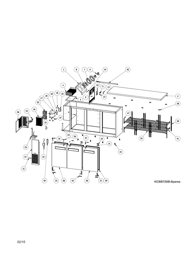 Recommended Spare Parts Diagram and Parts List for KCBB72SB  Kelvinator Cooler