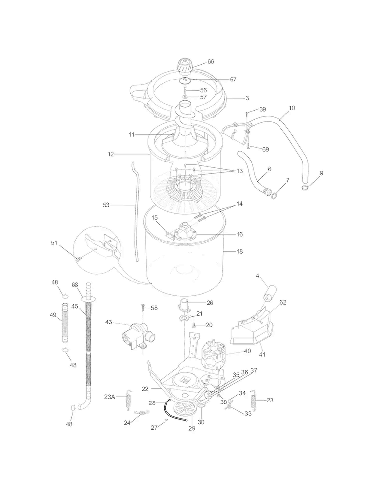 Motor/tub Diagram and Parts List for 41797962702  Kenmore Washer Dryer Combo