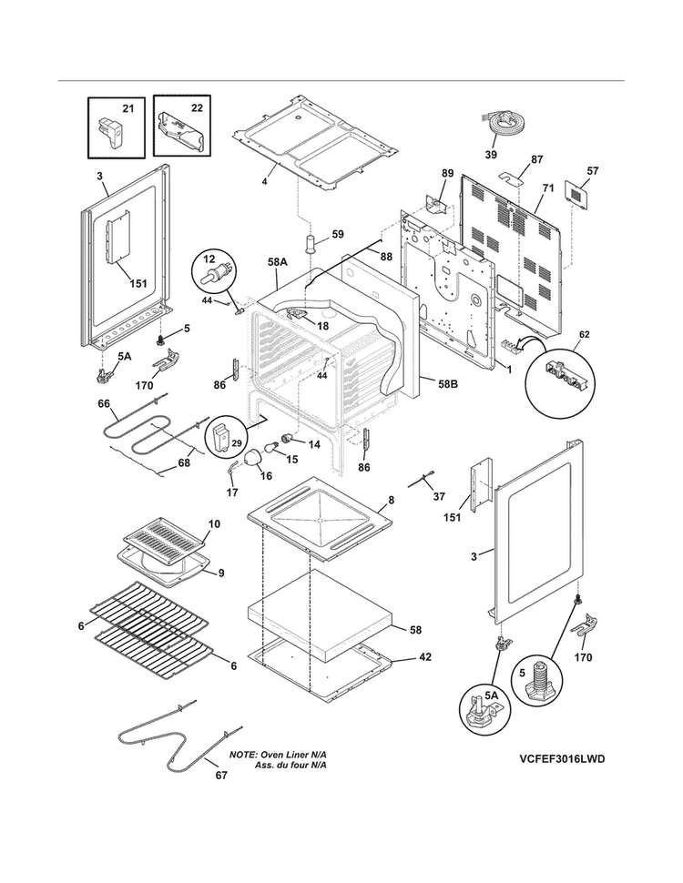 Body Diagram and Parts List for CFEF3016LBE  Frigidaire Range