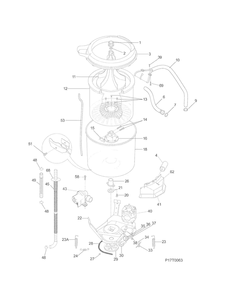 Motor/tub Diagram and Parts List for 41797812704  Kenmore Washer Dryer Combo
