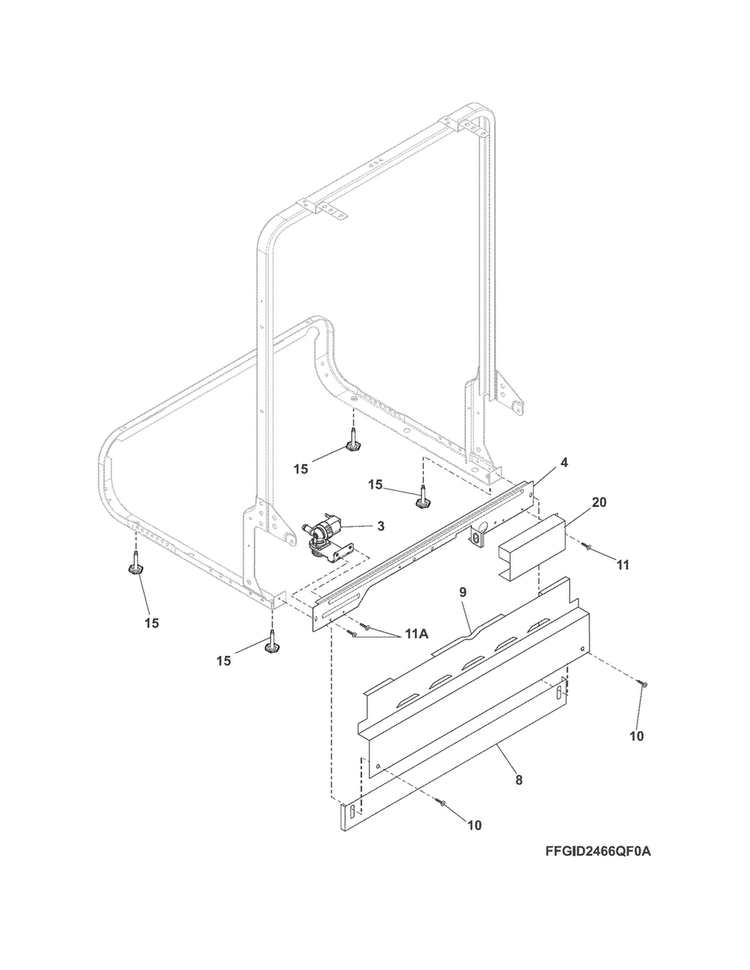 Frame Diagram and Parts List for FFID2423RS0A  Frigidaire Dishwasher