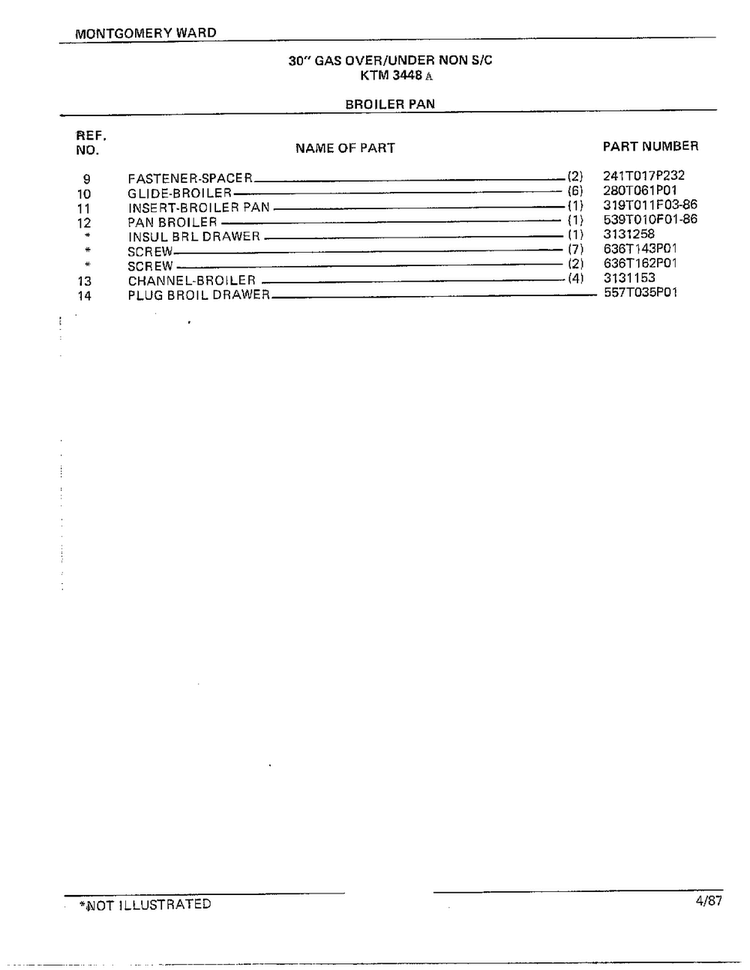 30" Gas Over/under Broiler Pan Page 2 Diagram and Parts List for 3448A  Frigidaire Range