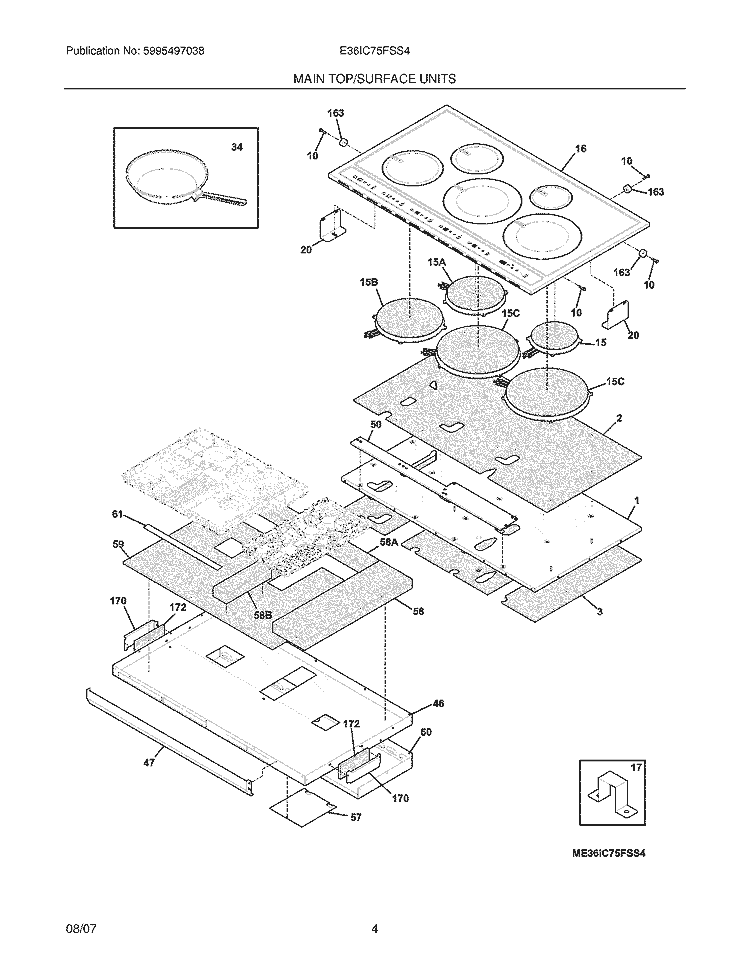 MAINTOP Diagram and Parts List for E36IC75FSS4  Electrolux Cooktop