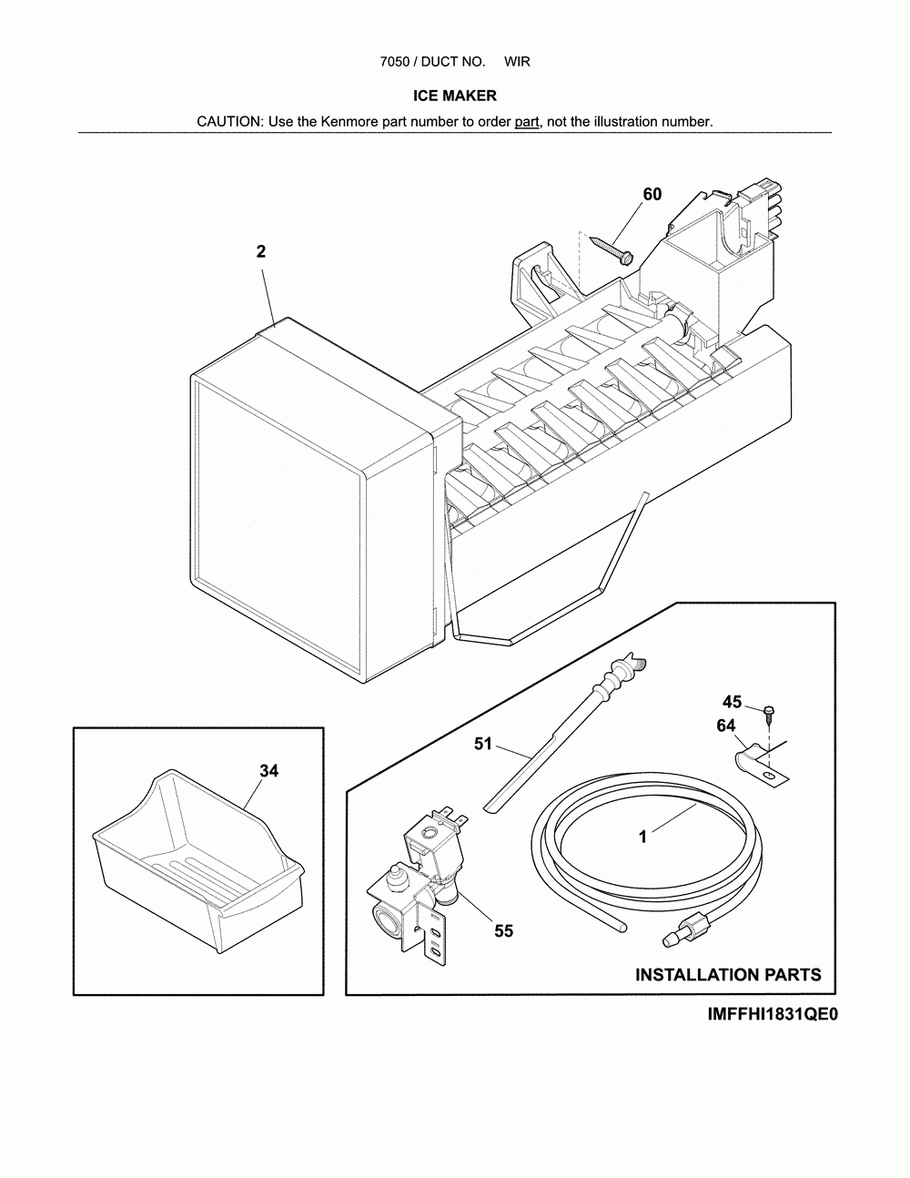 Ice maker Diagram and Parts List for 25370502614  Kenmore Refrigerator