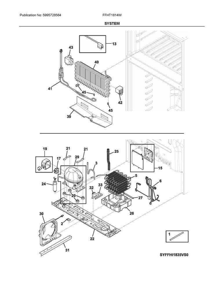 System Diagram and Parts List for FFHT1814WW2  Frigidaire Refrigerator