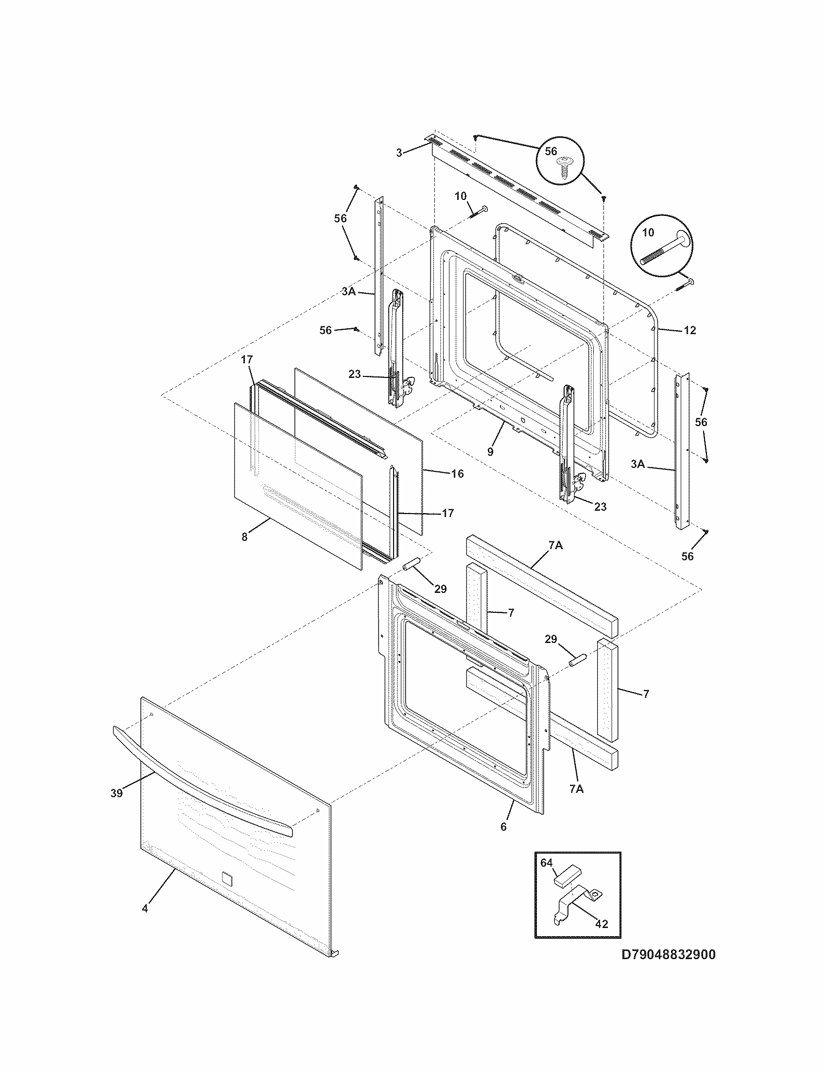 Doors Diagram and Parts List for 79048774900  Kenmore Wall Oven