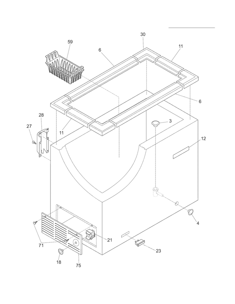 Cabinet Diagram and Parts List for KFC09M3LW3  Kelvinator Freezer