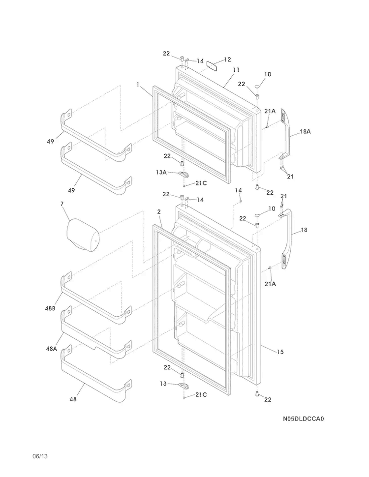 Doors Diagram and Parts List for FFTR2126LME  Frigidaire Refrigerator