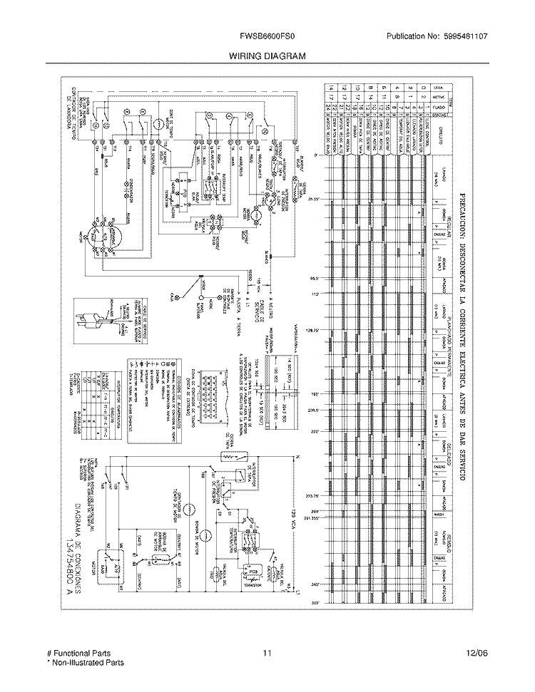 WIRING DIAGRAM Diagram and Parts List for FWSB6600FS0  Frigidaire Washer