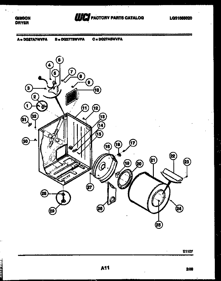 CABINET AND COMPONENT PARTS Diagram and Parts List for DG27A7WVFA  Gibson Dryer