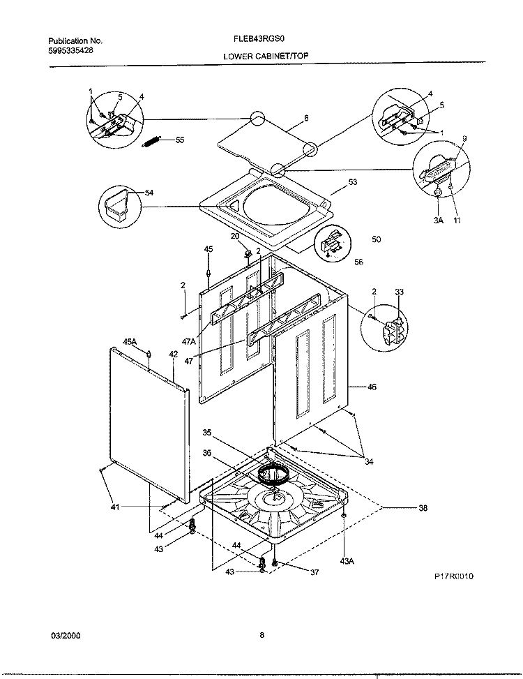 LOWER CABINET / TOP Diagram and Parts List for FLEB43RGS0  Frigidaire Washer Dryer Combo