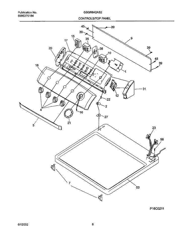 CONTROL PANEL Diagram and Parts List for GSGR642AS2  Frigidaire Dryer